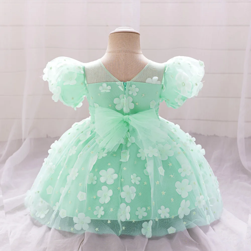 Baby Girl Apple Green Floral Party Dress Toddler Wedding Tutu Dresses 1st Birthday Princess Gown Girls Summer Fashion Costumes