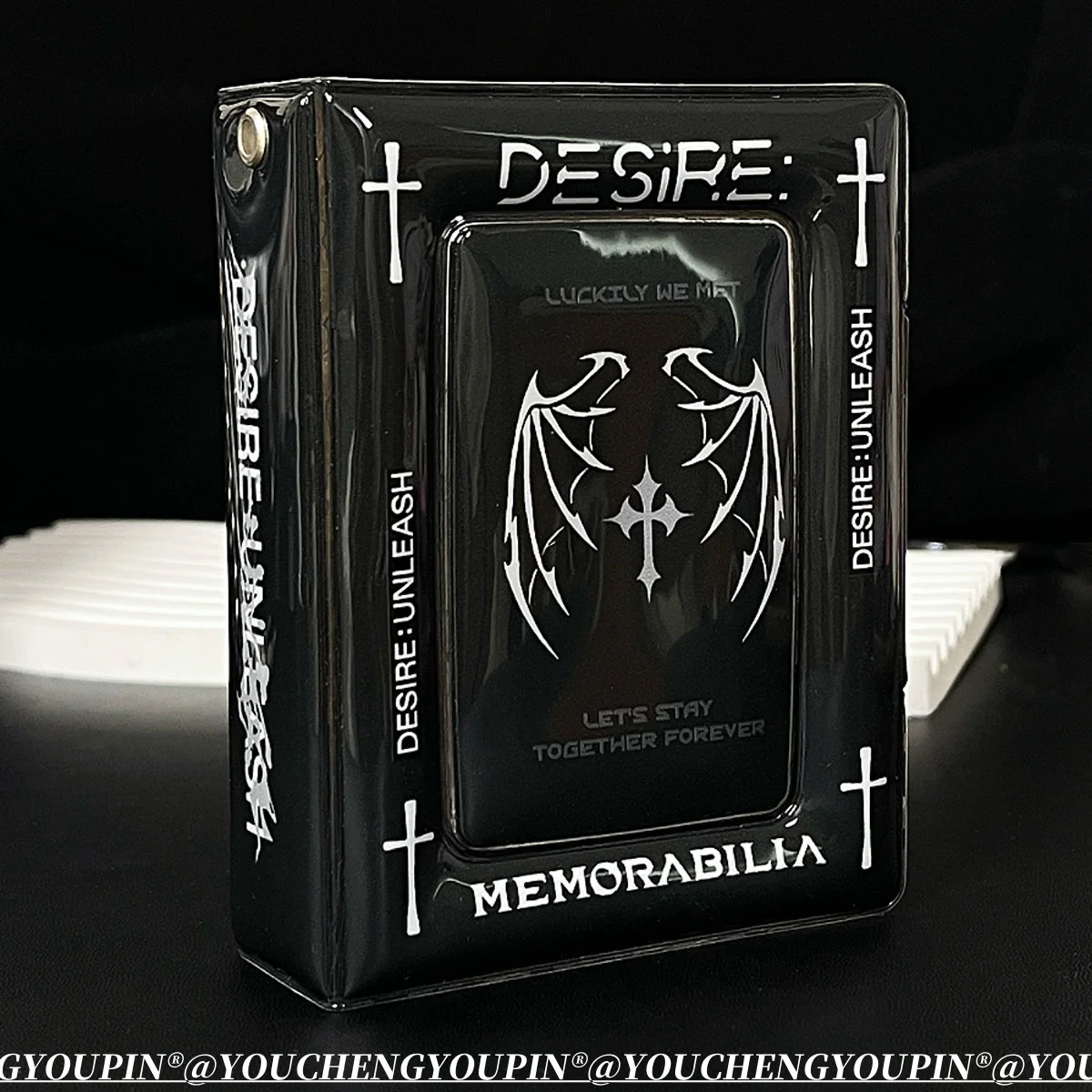 

Gothic Glossy Black Card Holder Wallet for 3 Inch Photos, Idol Celebrity K-Pop Trading Card Storage Album Organizer