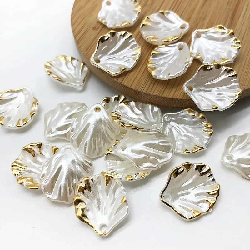 30pcs White Gilt Edged Transparent Leaf Channeling Beads Diy Hair Earrings Bracelet Pendant Making Decorative Accessories