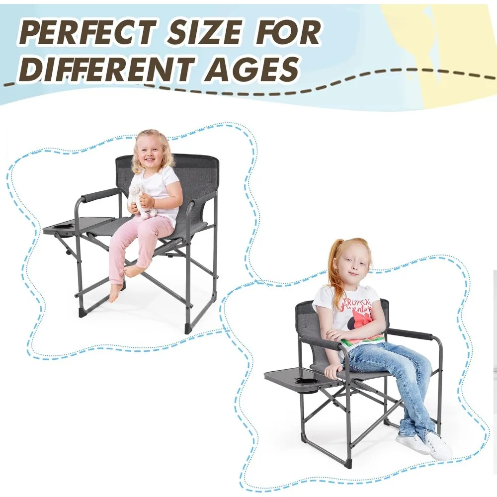 Детский стул для кемпинга директора со складным боковым столиком, легкий, портативный, поддерживает 150 фунтов для приключений на свежем воздухе