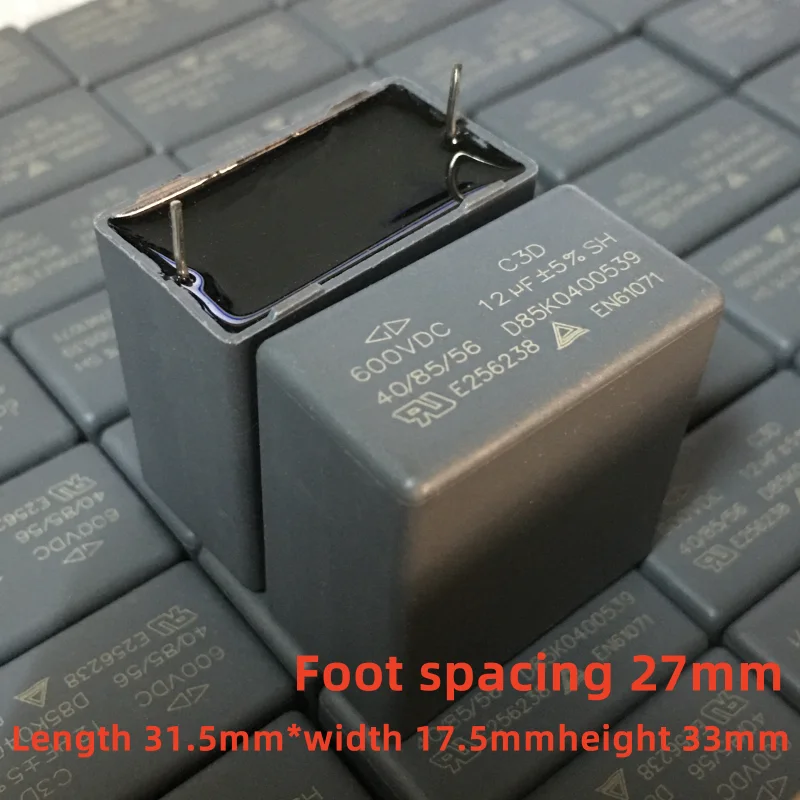 

2pcs GD-C3D Series 12UF 600V DC Thick Copper Pin Turn Off Thin Film Pole Capacitor