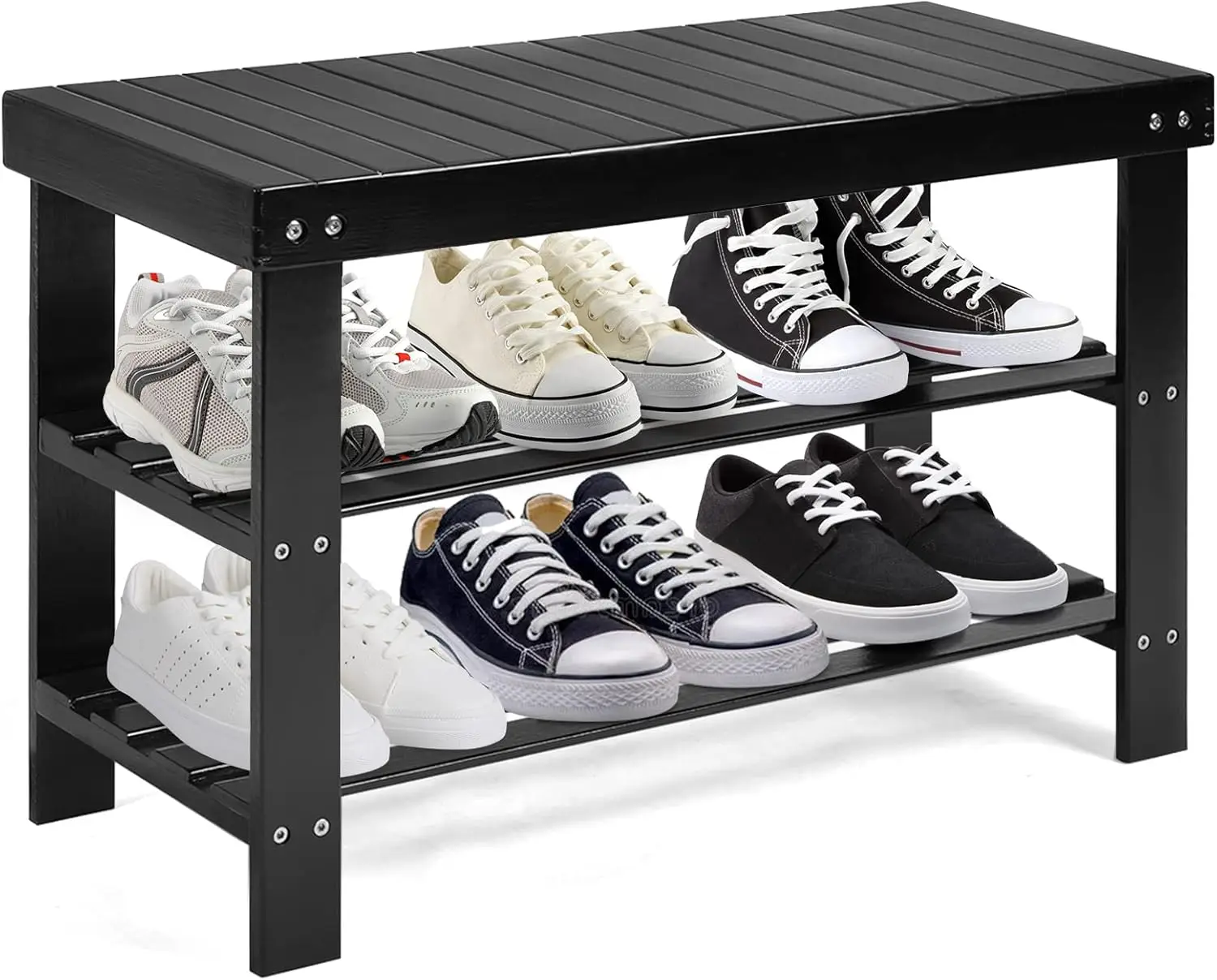 

Entryway Shoe Bench, Bamboo Shoe Shelf Organizer Holds Up To 6 Pairs, 3-Tier Bla Shoe Storage Ra Heels, Ss For Entry, Living