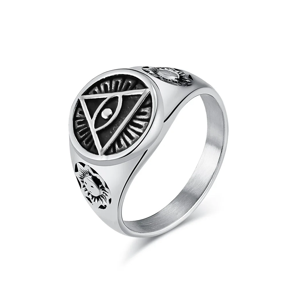 Men's Stainless Steel All Seeing Triangle Eye of Providence Ring