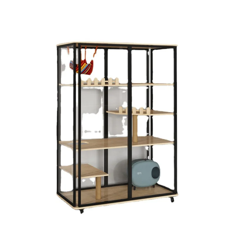 Glass Cat Cage Villa Display Cabinet Luxury Double Deck Cattery Pet Cage Transparent Glass Cat House Cat Nest Cage
