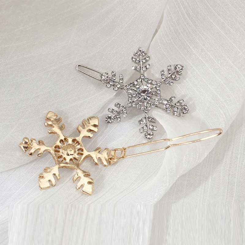 2pack Delicate Crystal Snowflake Hair Clip Elegant Ladies Festival Hairclip Suitable for Daily Wear Or Special Event