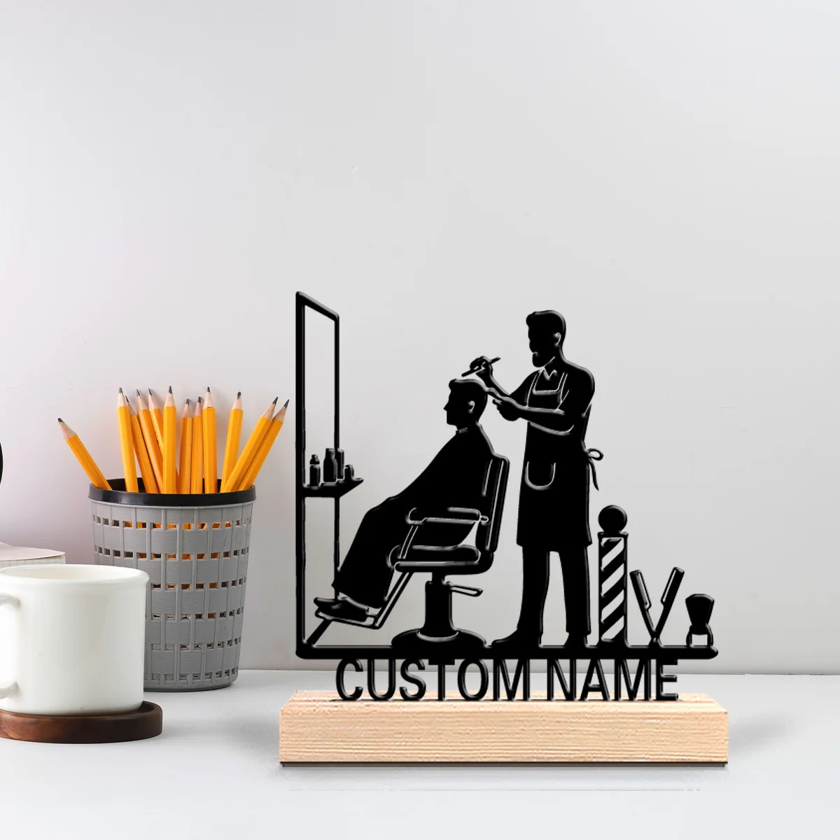1pc Beauty Personalized Custom Haircut Symbolic desktop Decoration with Wooden Base Gift Male Theme Office Gift Decoration view 3