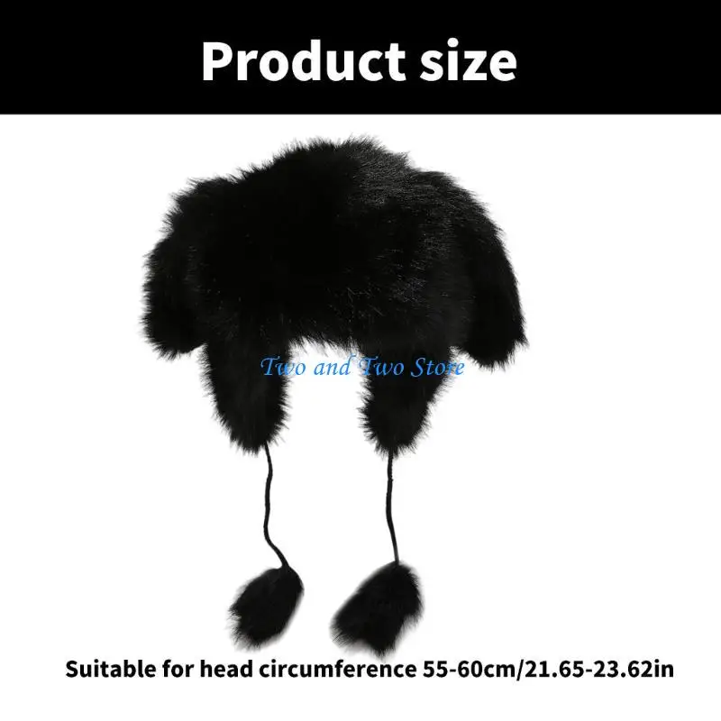 HX6F Plush Rabbits Ear Trapper Hat Lovely Unisex Winter Hat Cold Weather Warm Headwear