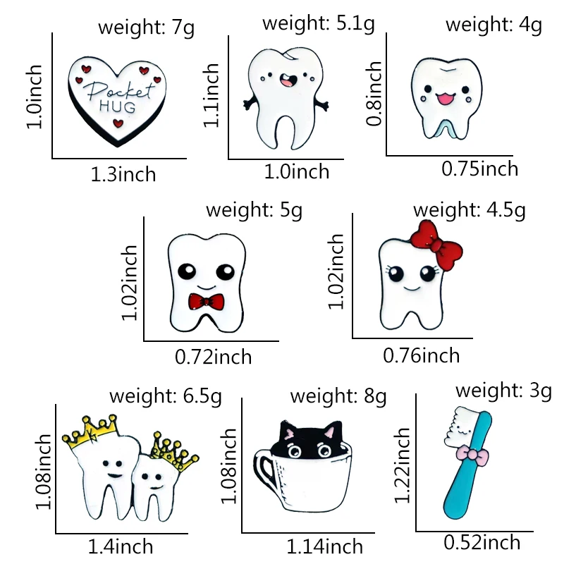 Cute Teeth Enamel Brooch Pin Customized Bowtie Toothbrush Pin Metal Flip Neck Emblem Cartoon Jewelry Accessories Gift for Friend