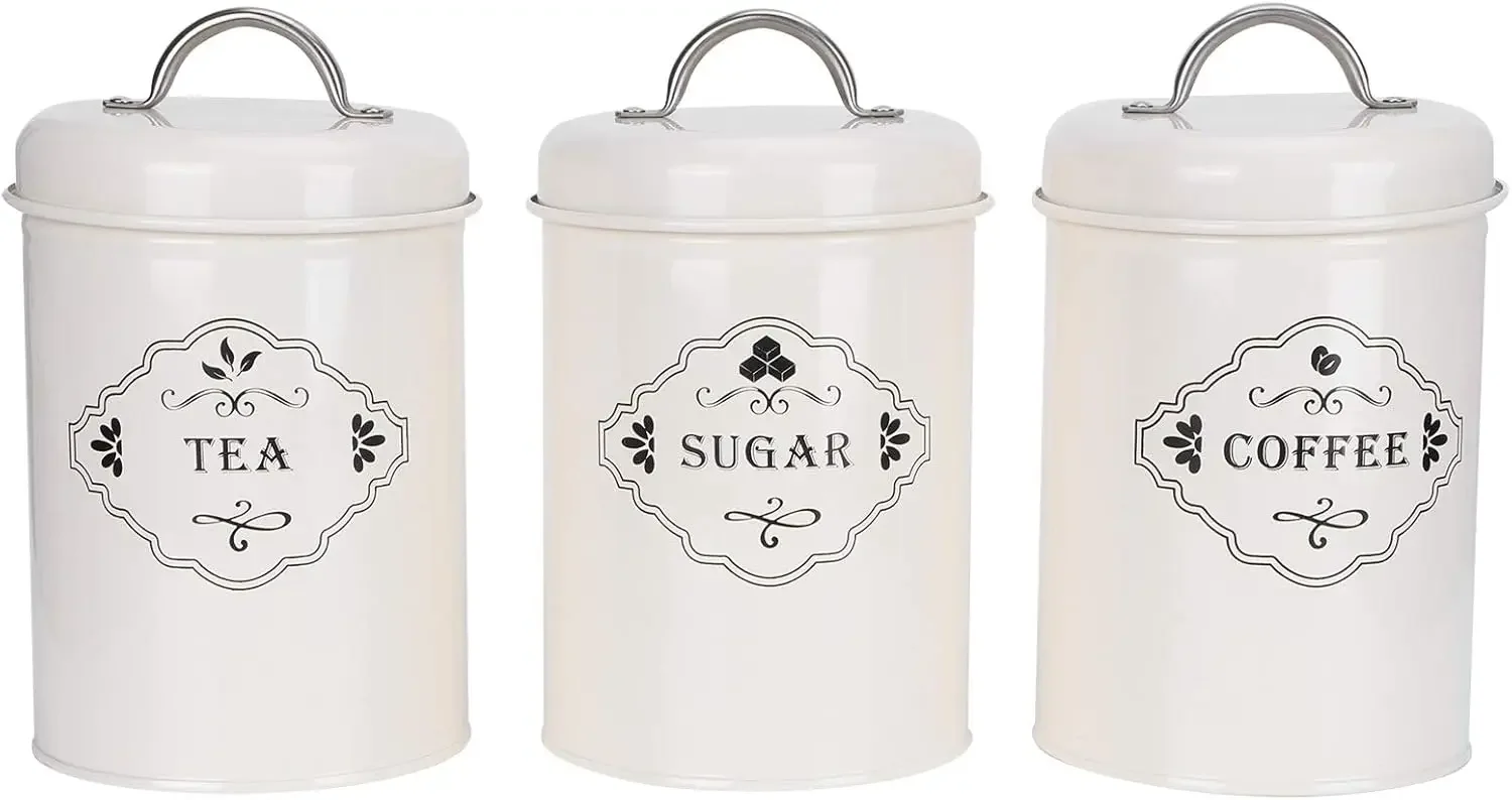 3Pcs Kitchen Canister Sets Storage Jars Sugar Coffee Tea Canister Food Sealed Storage Farmhouse Country Decor Container