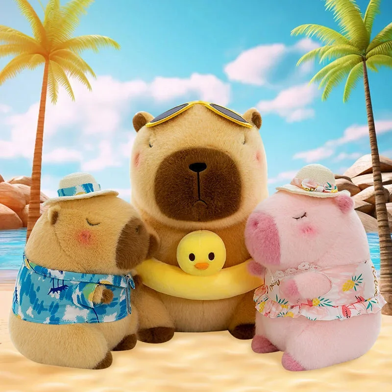 Gele Eend Zwemring Capybara Knuffel Schattige Simulatie Strandkleding Capibara Kawaii Knuffeldier Kapibala Verjaardag Reisgeschenken