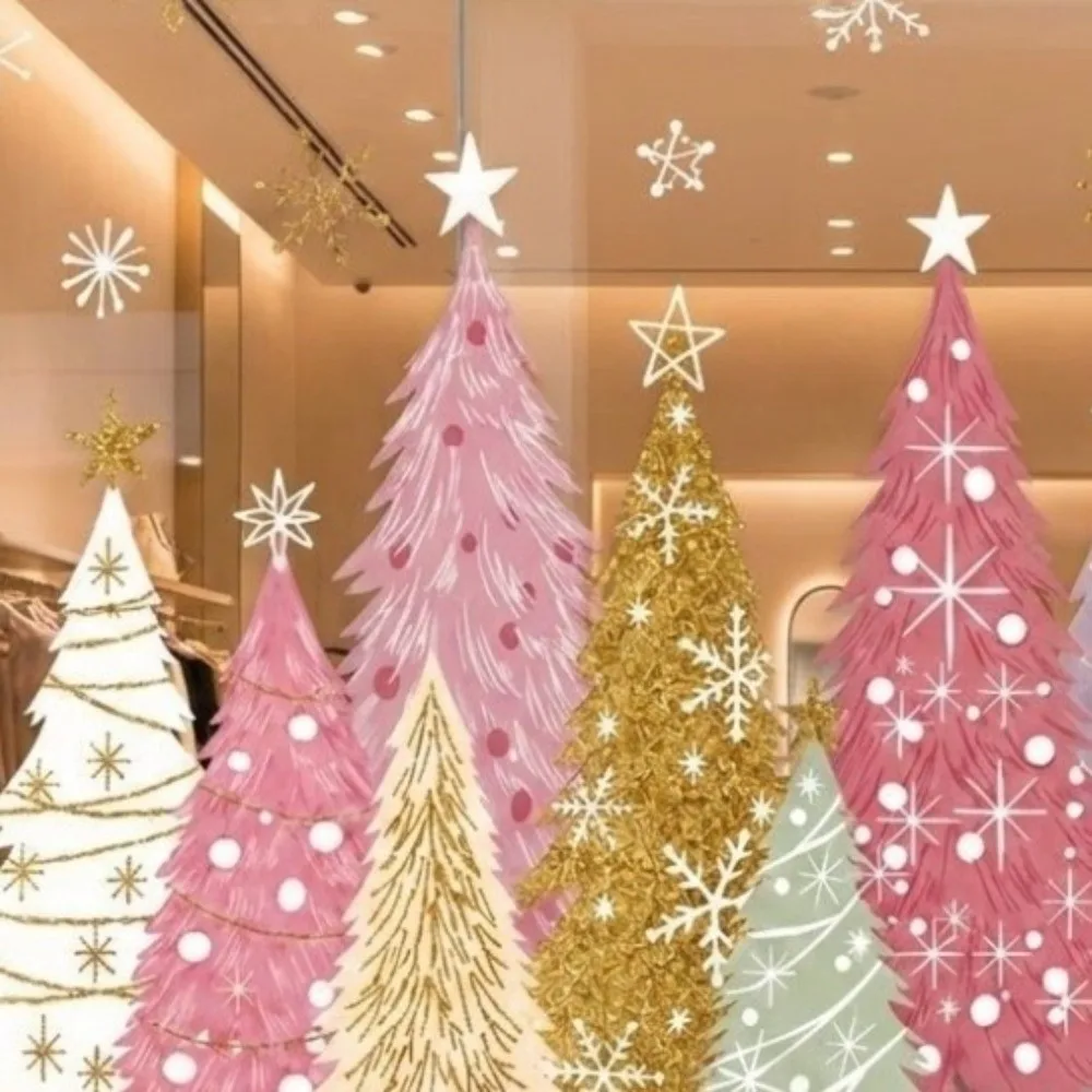 Reusable PVC Material Christmas Window Clings No-Adhesive No-Glue Static Stickers Static Snowflake Pattern Glass Decals Wall