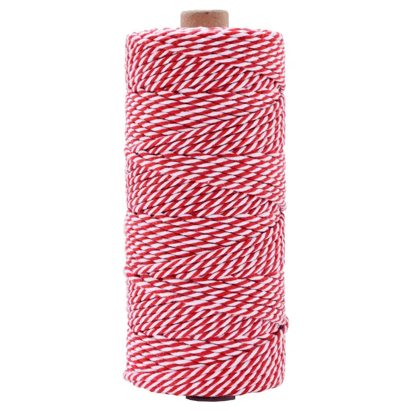 3mmx100m Two Color Striped Twisted Cotton Twine DIY Macrame Handmade Craft Gift Wrapping Christmas Wedding Party Decor Cord