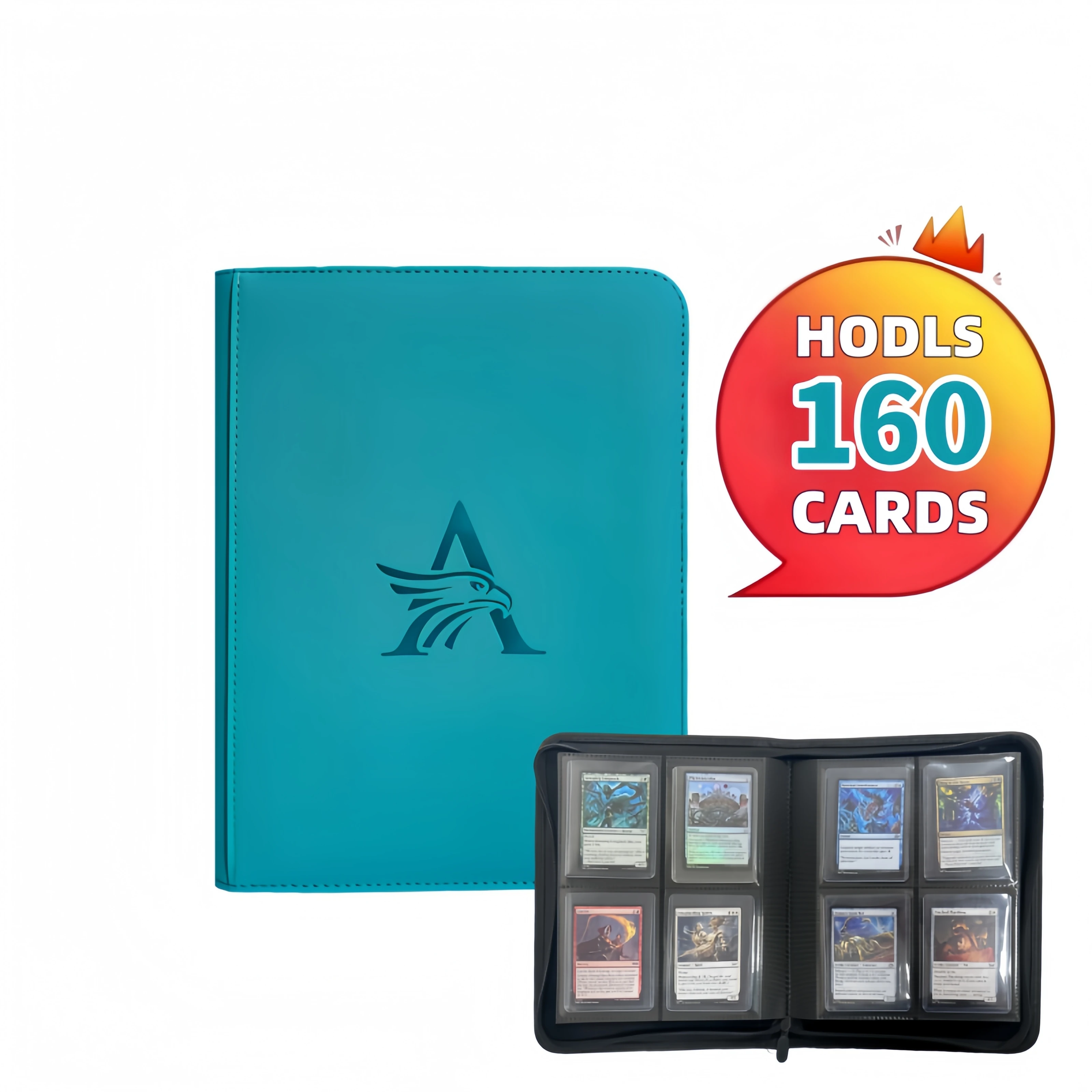 Toploader-binder met 4 zakken, bovenladerbinder voor kaarten, geschikt voor 160, kaartmappen voor ruilkaarten of sportkaarten in 3 x 4''