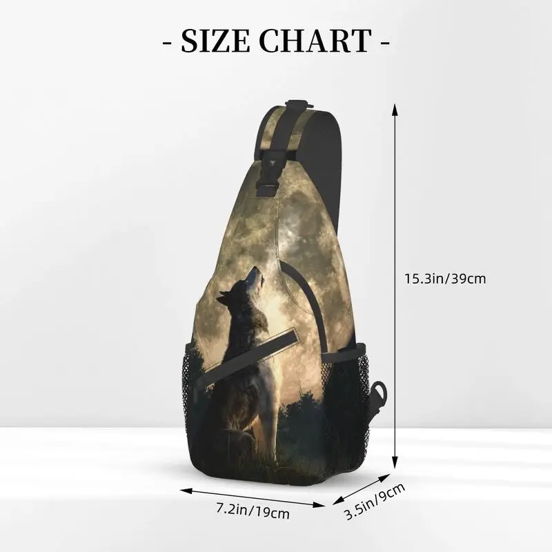 Custom Howling Wolf Sling Bags for Men Cool Wild Animal Shoulder Crossbody Chest Backpack Cycling Camping Daypack