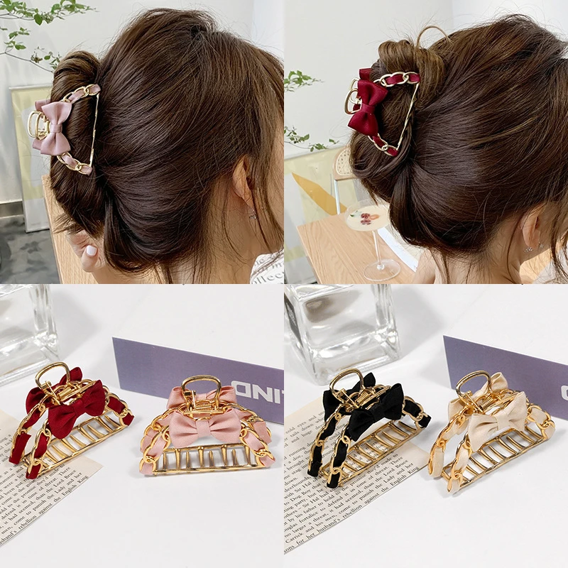 Korea Style Geometric Hair Claw Clips Metal Gold Hair Crabs for Women Ponytail Holders Ribbon Knot Headwear Ornament Gifts New