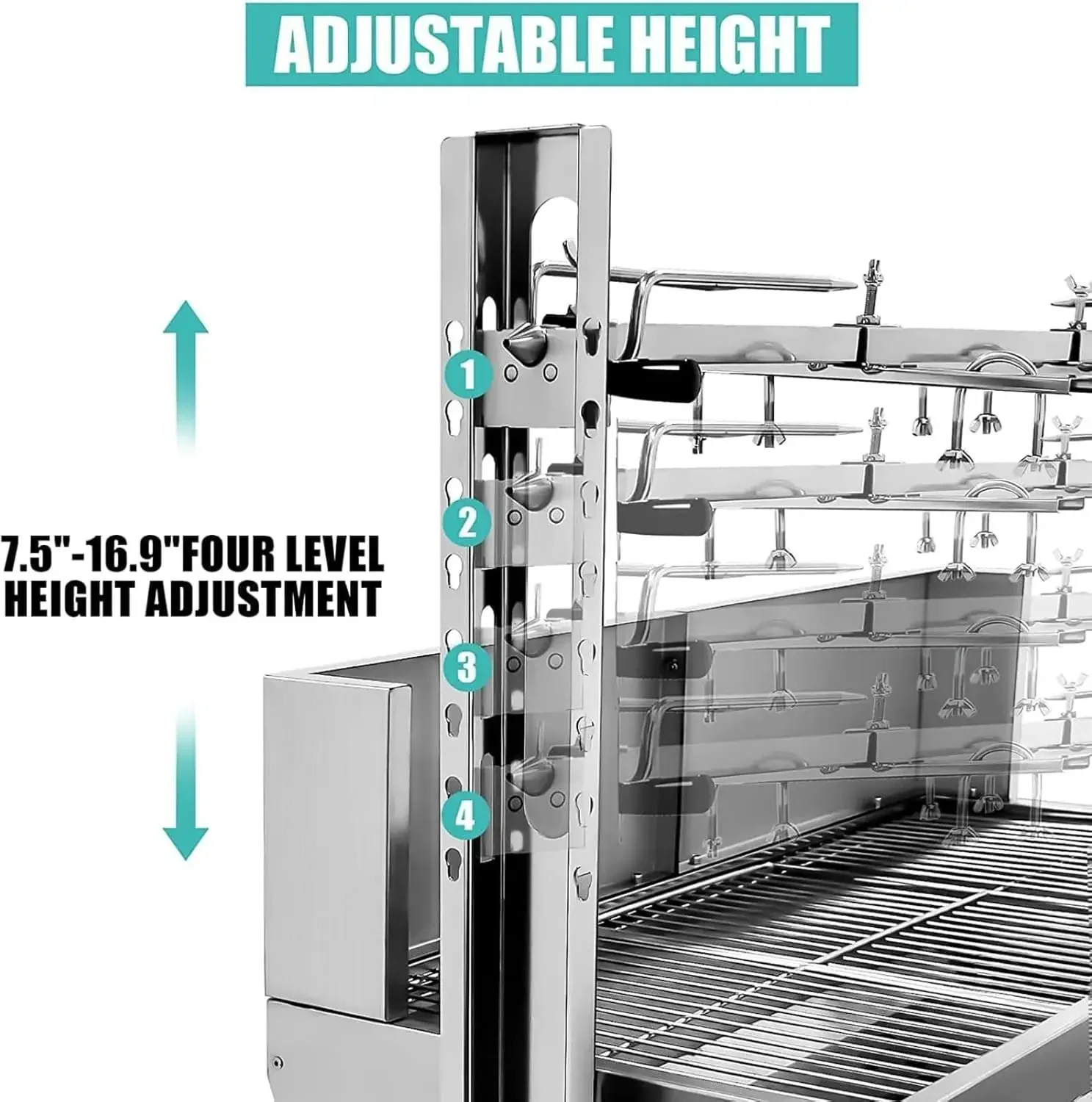 Steel Rotisserie Grill With Back Cover Guard, 25W Motor Small Pig Lamb Rotisserie Roaster, 48.7 Inch BBQ Charcoal Rotisserie Gri