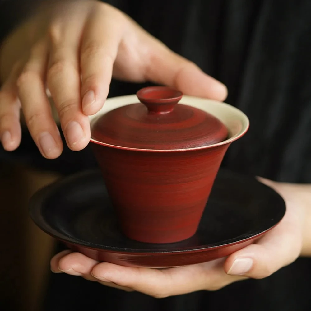 150ml Hawthorn Red Stoneware Cover Bowl Japanese Handmade Gaiwan Luxury Tea Tureen Chinese Tea Cup Tea Services Ornaments Gifts