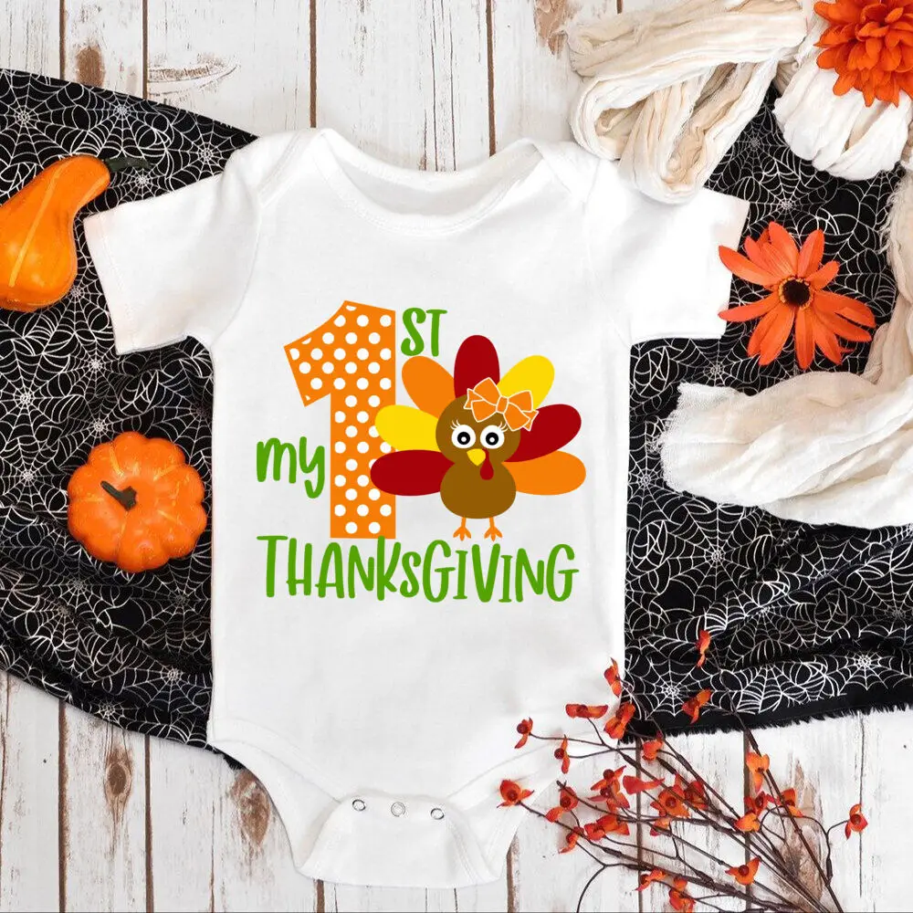 My 1st Thanksgiving Baby Bodysuit Turkey Shirt Romper Boys Girls First Thanksgiving Rompers Outfits Infant Fall Holiday Jumpsuit