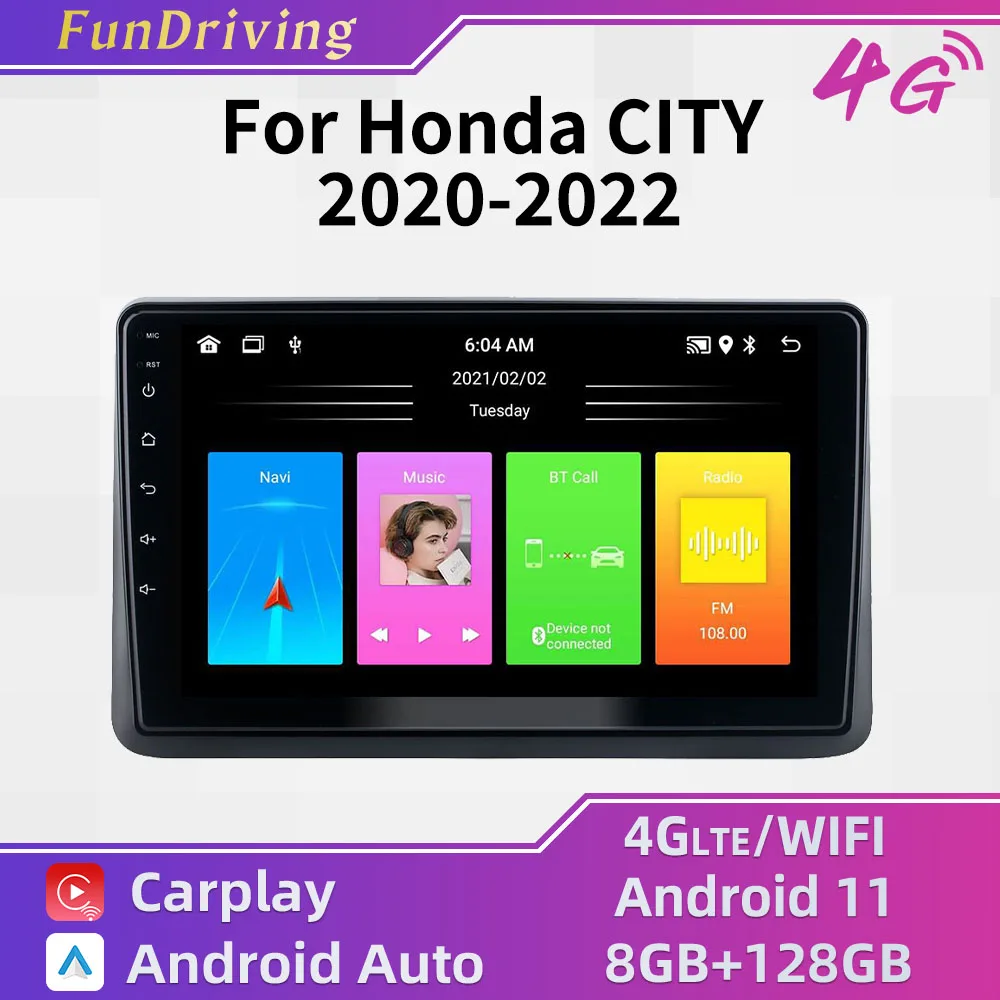 

Автомагнитола 2 Din для Honda CITY 10,1-2020, 2022 дюйма, Android, мультимедийный проигрыватель, GPS, Wi-Fi, 4G, навигация, головное устройство Carplay