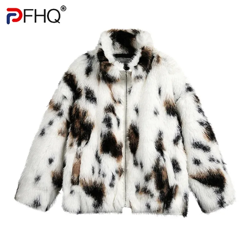 PFHQ Men's Faux Fur Jackets Winter Autumn Casual Stand Collar Spot Fleece Thick Loose Male Coats Contrast Color Menswear CPG2225