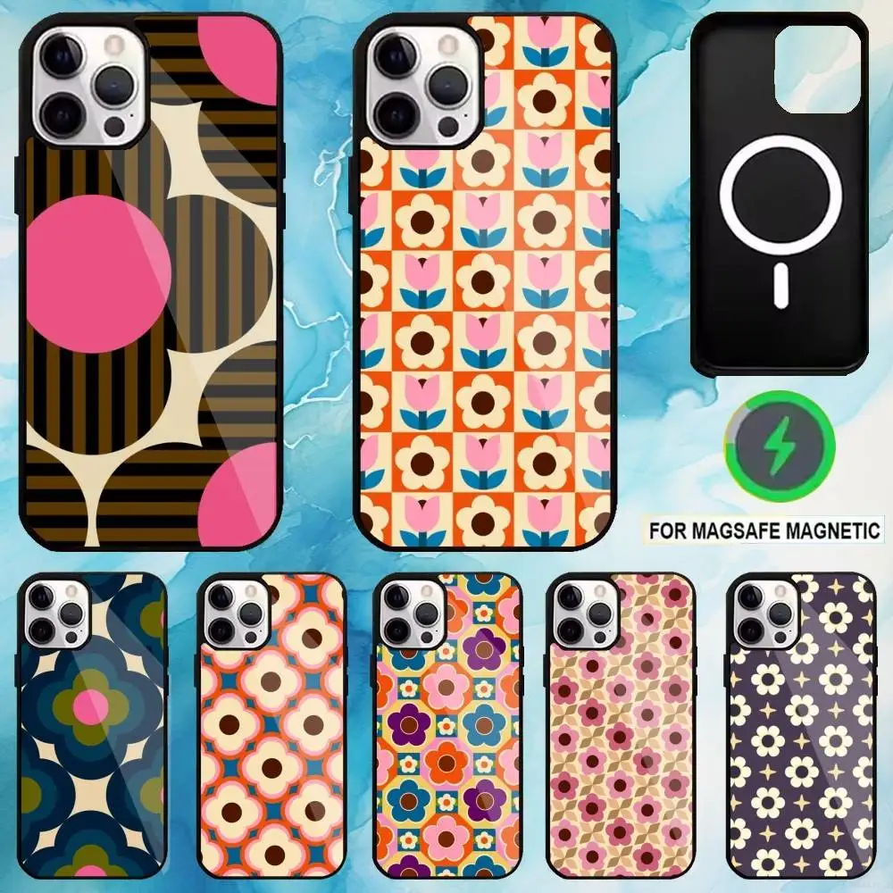 

Retro Floral Groove Phone Case For iPhone17,16,15,14,13,12,11 Plus,Pro Max Magnetic For Magsafe Wireless Charging