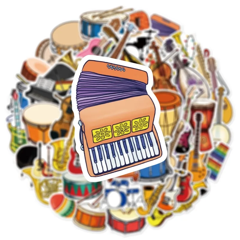 10/25/50pcs Cartoon Musical Instruments Stickers Graffiti for Phone Laptop Guitar Helmet Travel Luggage Skateboard DIY