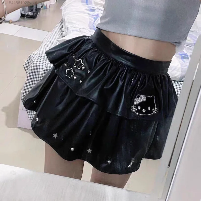 Sanrio Hello Kitty Aesthetic Skirts Star Girl Y2k Cute Y 2k Vintage Short Skirt Woman Clothes Balck White Gothic Mini Skirt Yk2