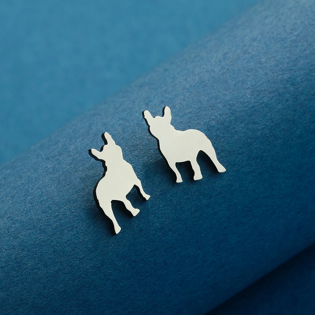 Kinitial Stainless Steel Cute French Bulldog Stud Earrings Girls Women Cartoon Jewelry Animal Tiny Earrings Lovers Gift