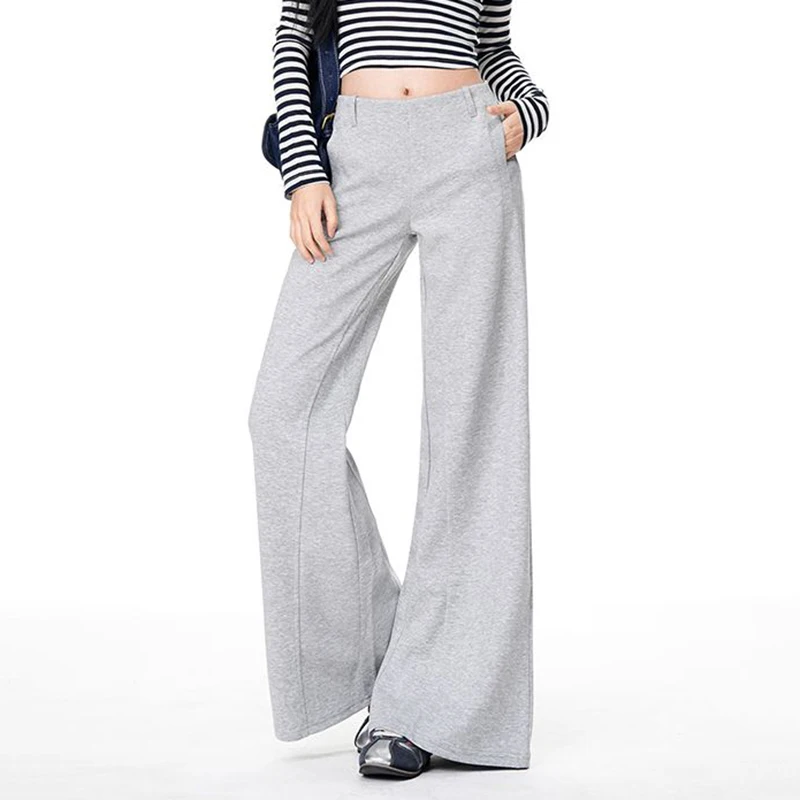 

Low-waist Grey Flare Pants Women for 4 Seasons Fashion Sweatpants Casual Streetwear Trousers