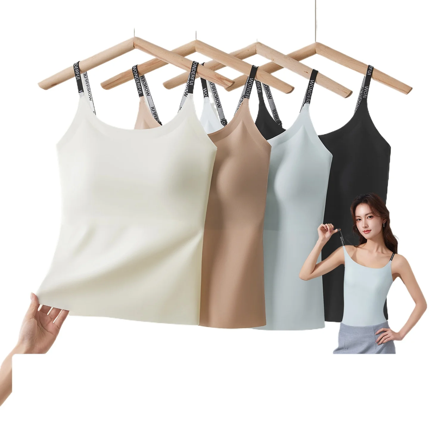 Camisole Women's Vest Strap Pad Bra Integrated Plus Size Adjustable Base Layer Shirt Lady Underwear One Piece Pajamas Top