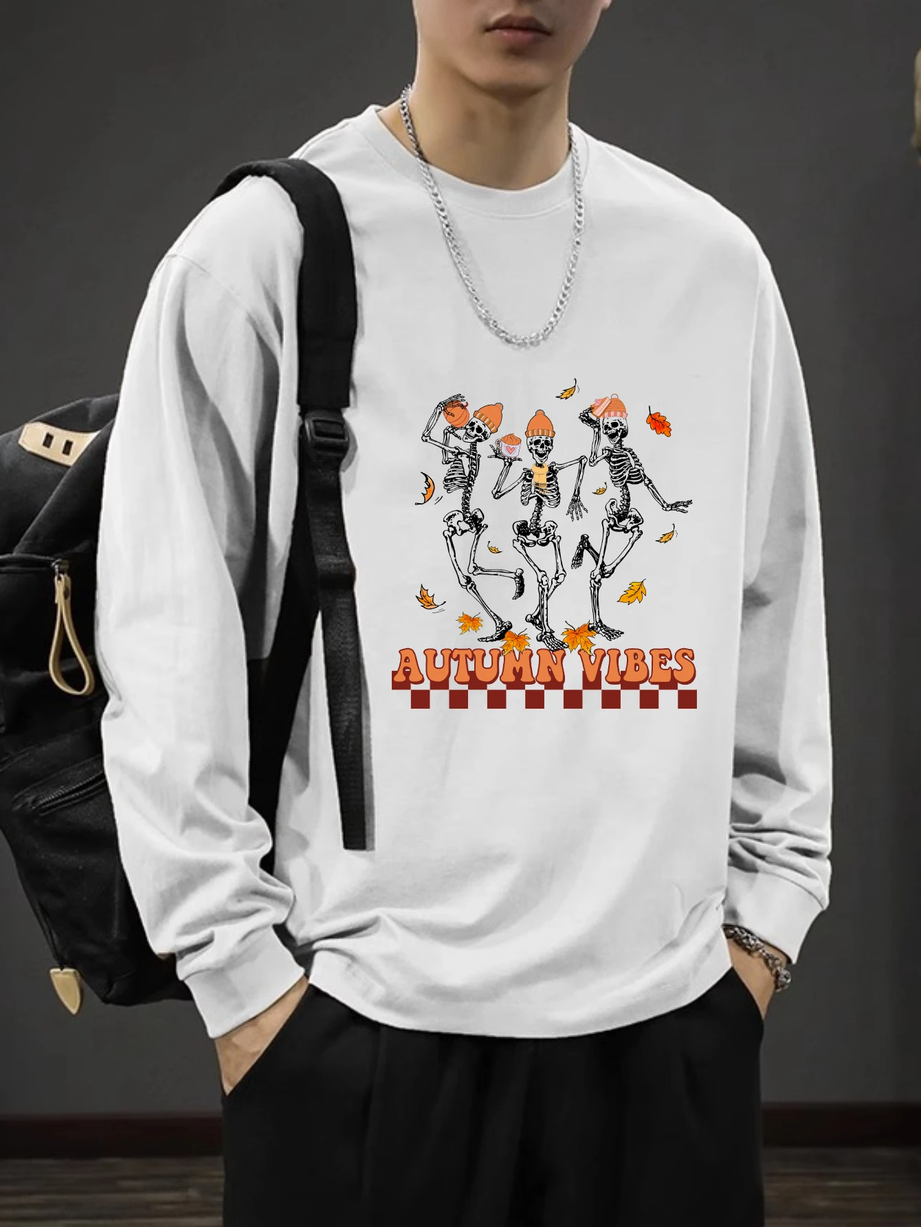 

Осенняя футболка для мужчин, весна-осень, пуловер на Хэллоуин, футболка большого размера с длинными рукавами, готическая винтажная футболка с рисунком манги, топ