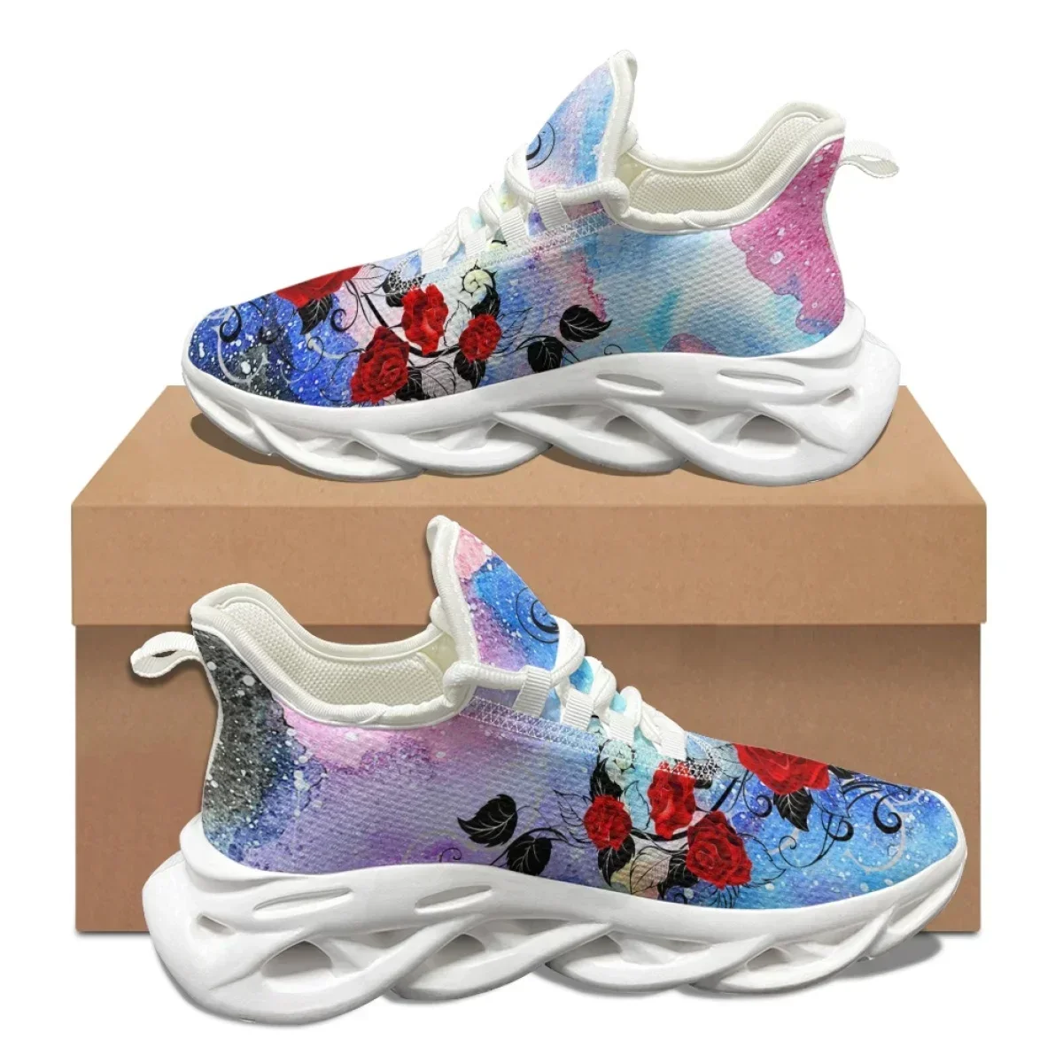 Valentine's Day Gift 3D Red Rose Design Ladies Sneakers Comfortable Shock Absorption Running Shoes Lightweight Flat Shoes view 3