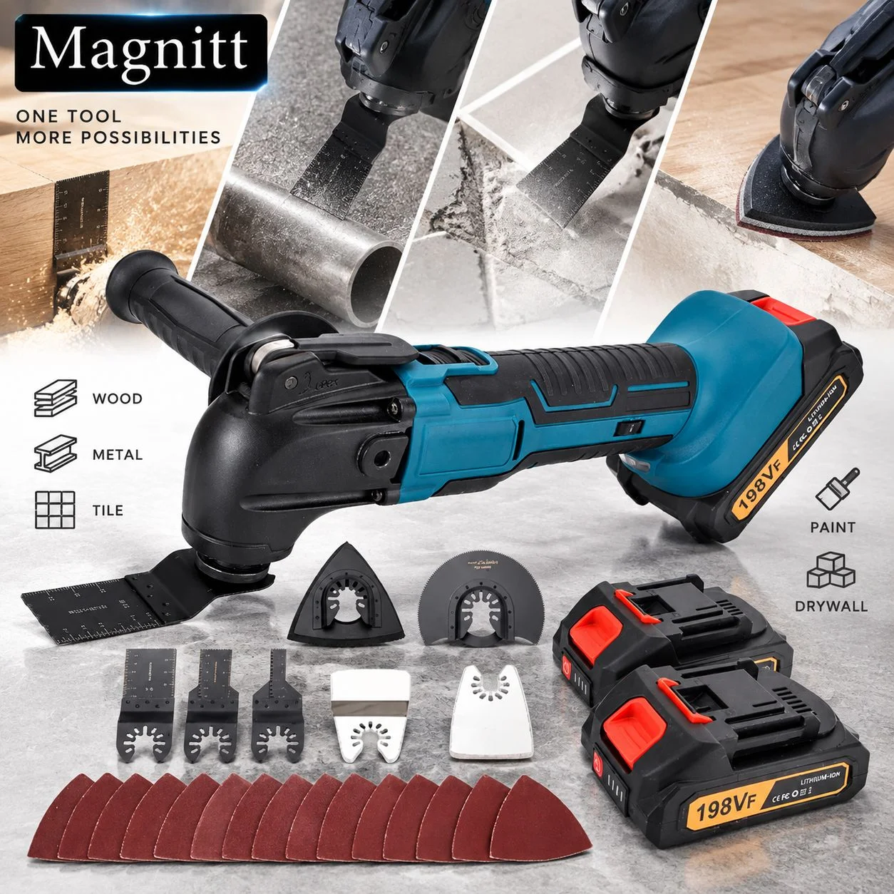 Sega elettrica oscillante a 6 velocità, senza fili, multiuso, per tagliare legno, con sistema di sgancio rapido, utensile oscillante, elettroutensile per batteria Makita 18V.