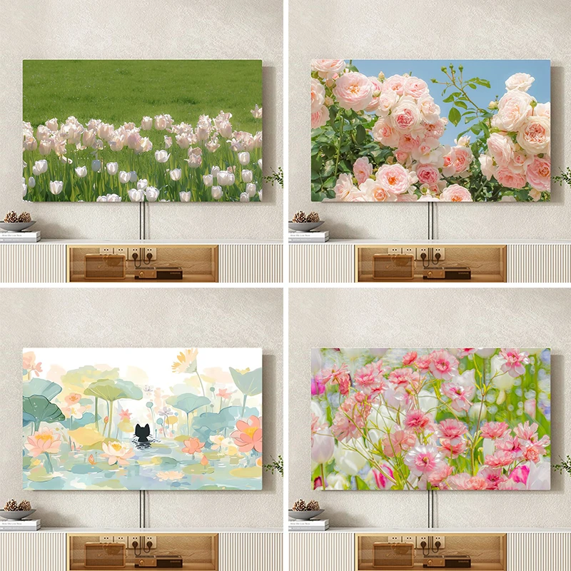 NEW Printed TV Cover Full Coverage Cloth High Elastic Dust Proof Protector for Curved Screen/Straight Screen Universal Tv Hood