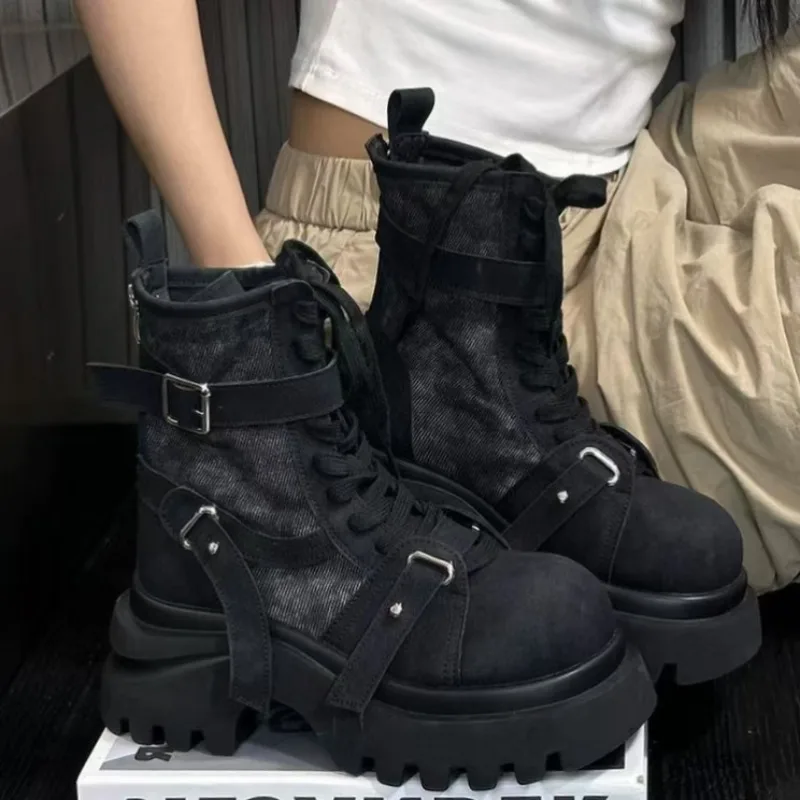 

Fashion Motorcycle Boots Women's 2025 New Height Increasing Thick Soled Motorcycle Boots High Top Women's Shoes