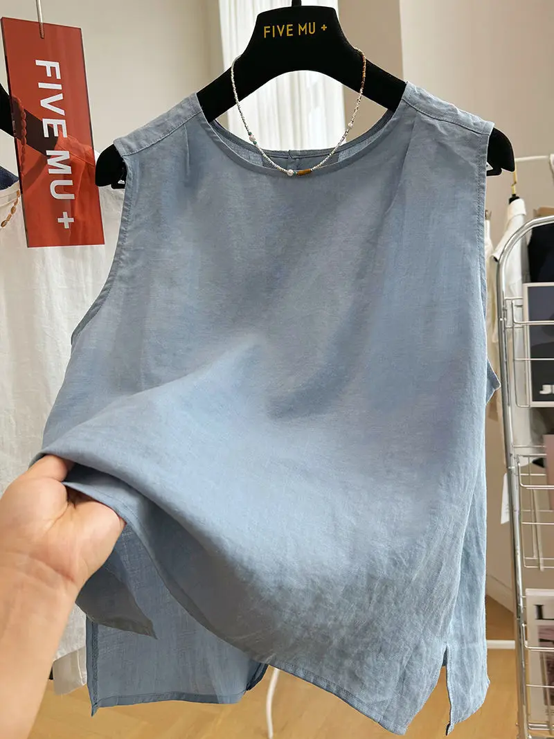 

Высококачественная верхняя одежда из чистого льна, жилет, маленькая майка, женский осенне-летний тонкий жилет на хлопковой подкладке, круглый Ne без пуговиц