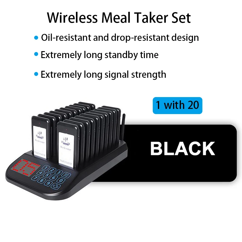 1 with 20 White Wireless Meal Picker Set Pager System Restaurant Ringing And Calling Device Queuing Number Calling Device
