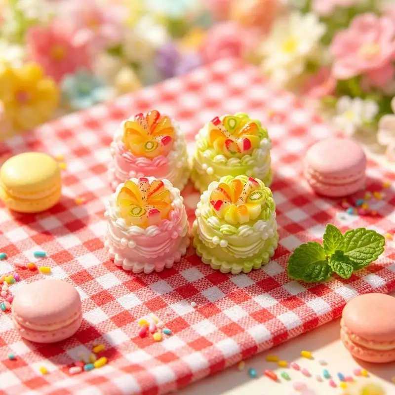 Dollhouse Miniature Fruit Birthday Cake Lovely Tiny Fake Cake for DIY Jewelry Craft Scrapbooking Dollhouse Decor Hobby Gift