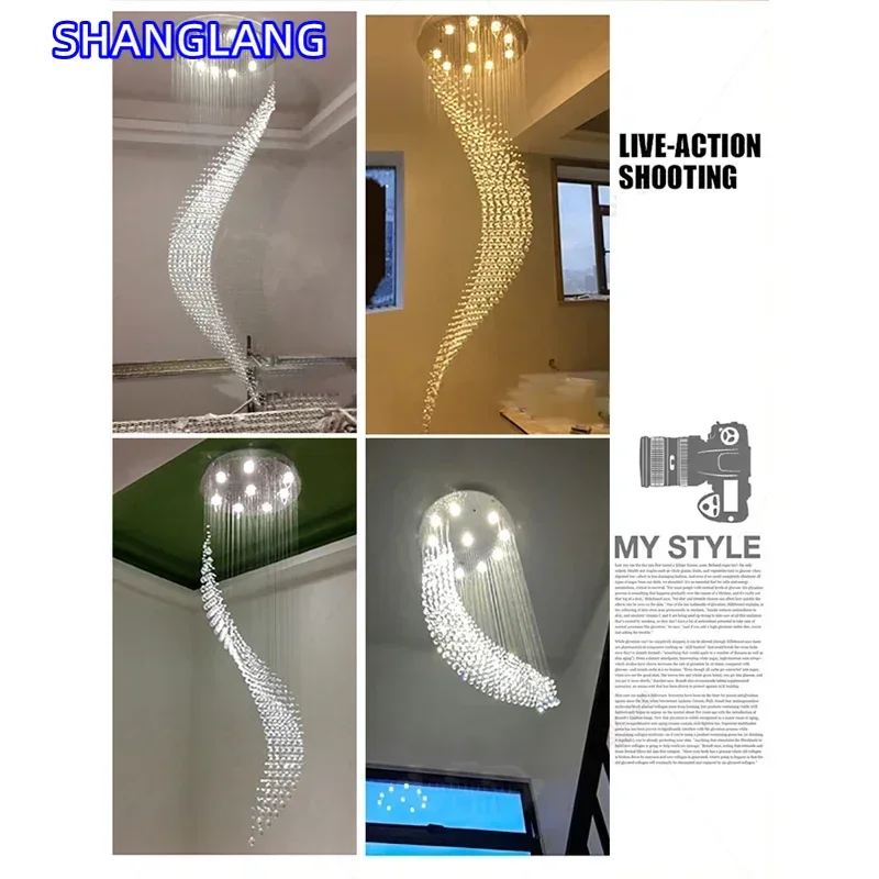 Modern Staircase Crystal Chandelier Luxury Spiral Design Hall Light Fixture Living Dining Room Suspension Wire Cristal Lamp Loft - view 5
