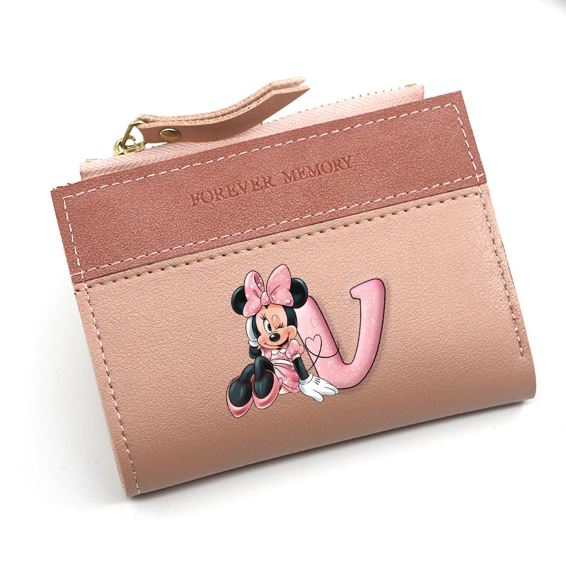 Disney Wallet Minnie Short Coin Purse Printing A-Z Letters Card Holder Handbag Ladies Small Wallets Female Hasp Clutch Money Bag