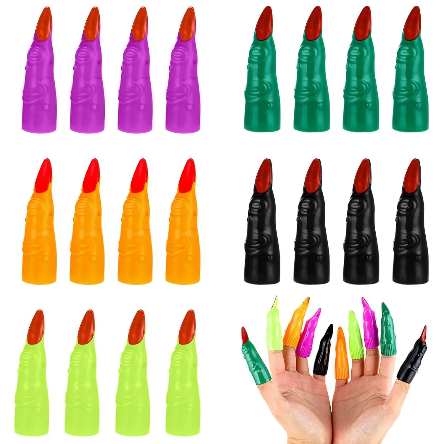 10Pcs Halloween Witch Fingers for Reading Kids Martian False Claws Nails Fake Zombie Cosplay Finger Tips Costume Accessory