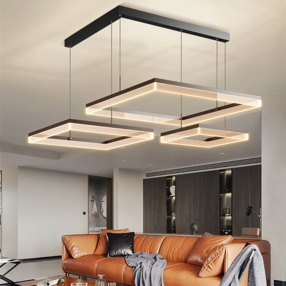 

Nordic Black Square Dimmable Chandelier Lighting Living Room Led Pendant Chandelier Led Suspend Lamp Fixtures for Bedroom