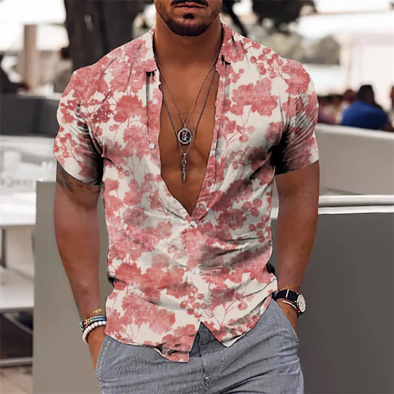 Camisa havaiana de manga curta masculina, camisa de coco, estampada em 3D, blusa de praia, tops de moda 3XL, 2023