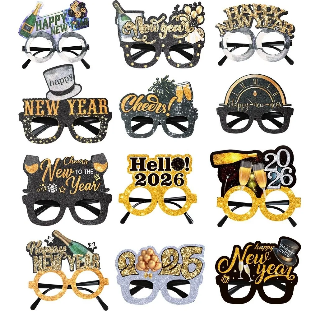 

Glitter 2026 New Year Glasses Letters and Numbers Cheers Star Happy New Year Glasses Sequin Creative New Year Decorative Glasses