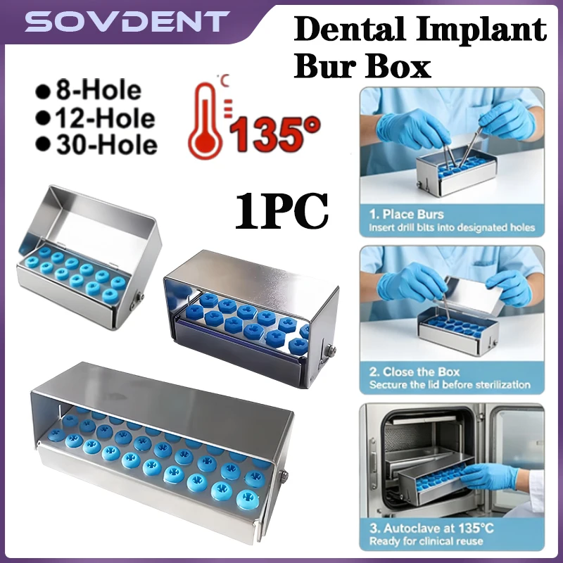 8/12/30 Holes Dental Bur Holder Sterilizer Autoclave Sterilizer Case Endo File Disinfection Box Dentistry Equipment