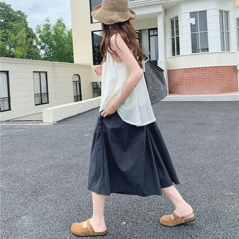 

High Waist A-Line Long Skirt Cotton Blend Sun Protection Cool Feeling Women's Casual Pants High Waist Quick Dry Summer Skirt