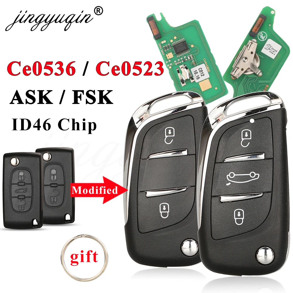Jingyuqin CE0523/CE0536 Modifizierter Klappschlüssel für Peugeot Partner 307 308 406 407 408 3008 Citroen Berlingo C2 C3 C4 Fiat ASK/FSK