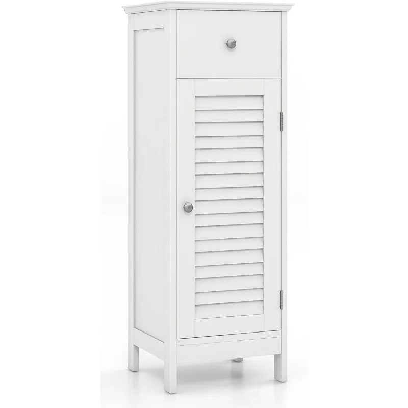 

Bathroom Floor Storage Cabinet - Freestanding Side Cabinet with 1 Door, 1 Drawer & 3-Height Adjustable Shelf, Slim