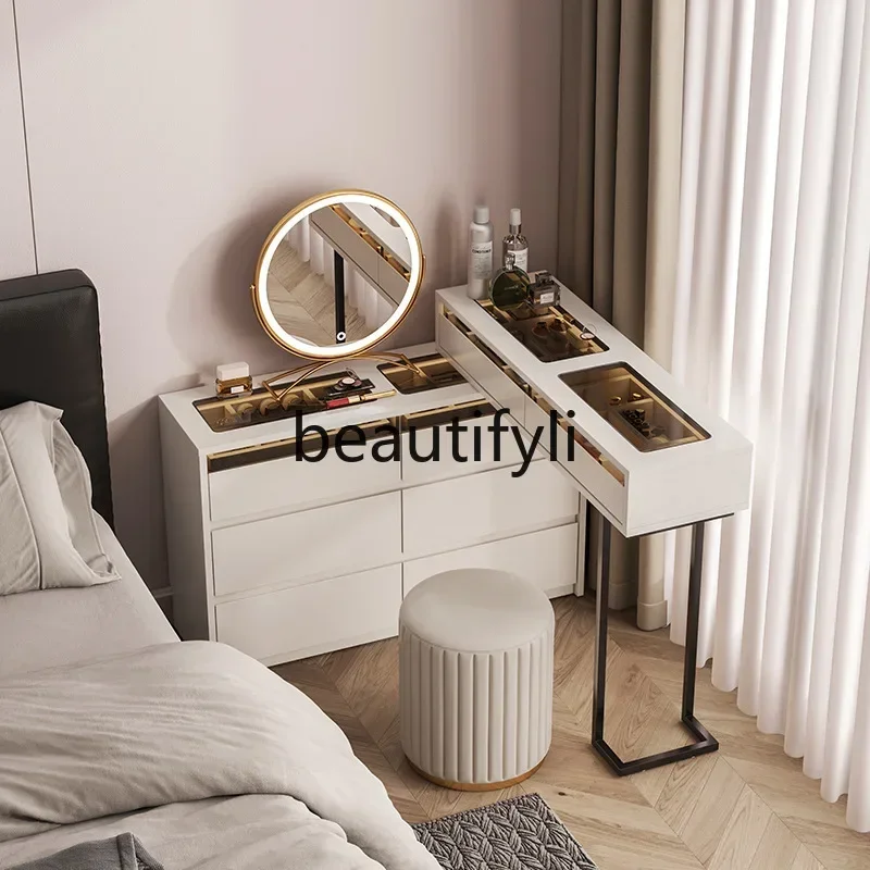 GG Dressing table chest of cabinets integrated bedroom bed tail cabinet cream style makeup table ultra-thin corner solid wood