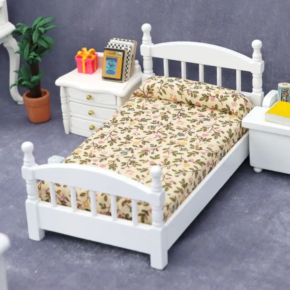 

Children Gift Furniture Dollhouse Bed Scene Decor Model Living Miniature Bed Floral 1:12 Simulation Single Bed Doll Accessories